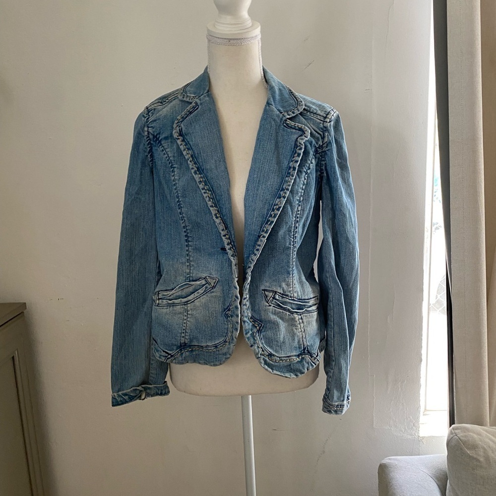 American Vintage  y2k boho  coastal cowgirl Light Blue Jean Jacket size M - Picture 6 of 9
